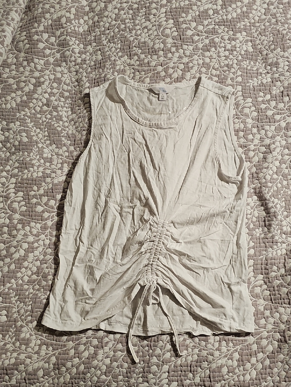 Time and Tru White Ruched Drawstring Sleeveless Tank